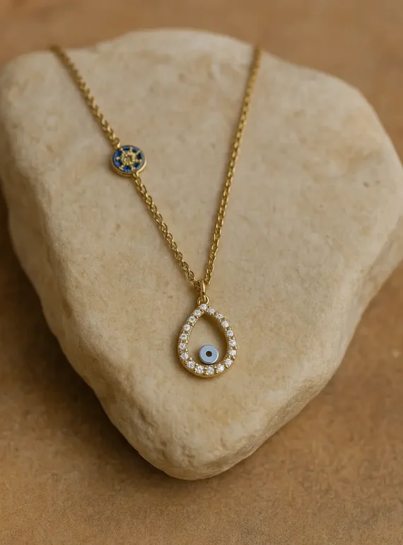 ✨ UShine.gr: Ατσάλινο Κολιέ με Δάκρυ & Ματάκι No 92