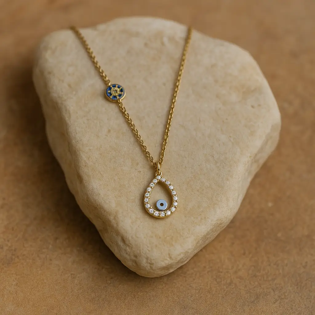 ✨ UShine.gr: Ατσάλινο Κολιέ με Δάκρυ & Ματάκι No 92