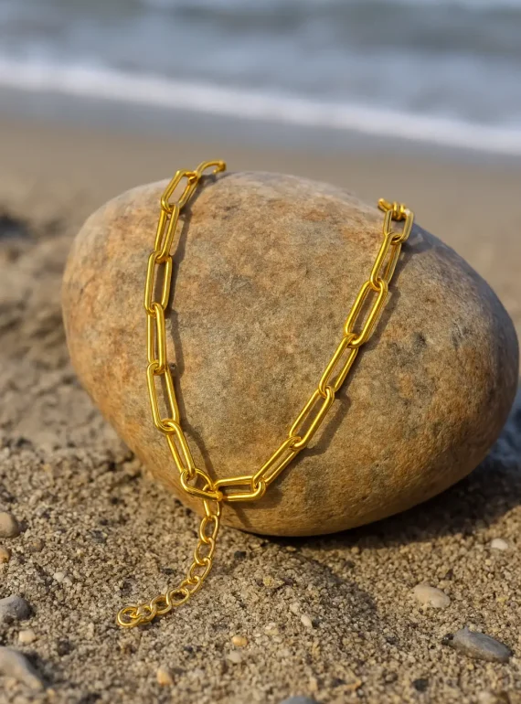 ✨ UShine.gr: Ατσάλινη Χρυσή Αλυσίδα Λαιμού No 100