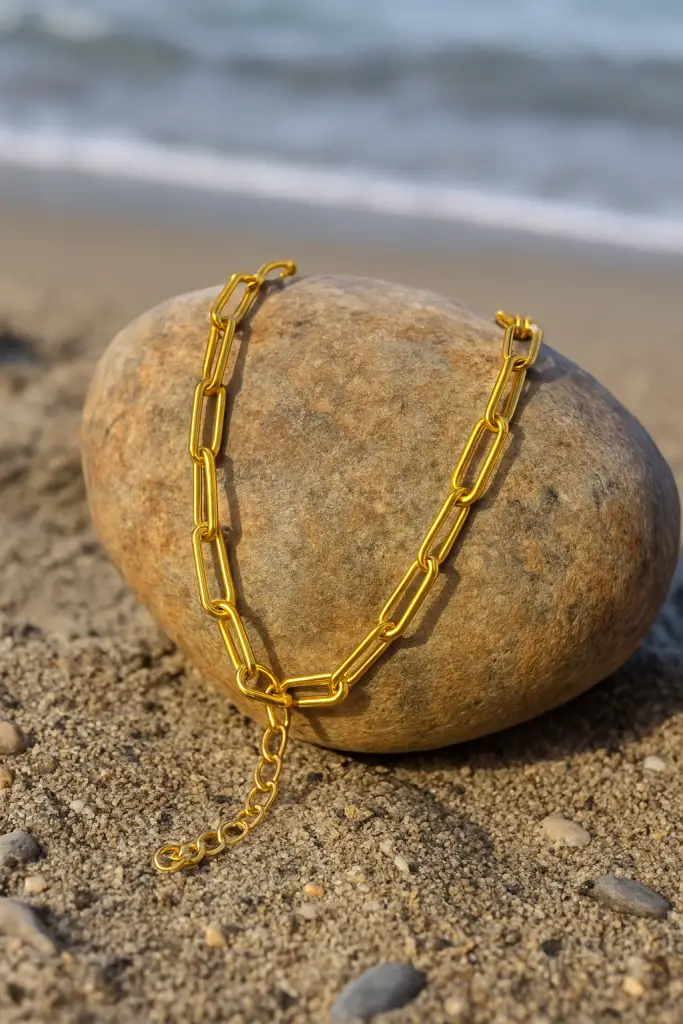 ✨ UShine.gr: Ατσάλινη Χρυσή Αλυσίδα Λαιμού No 100