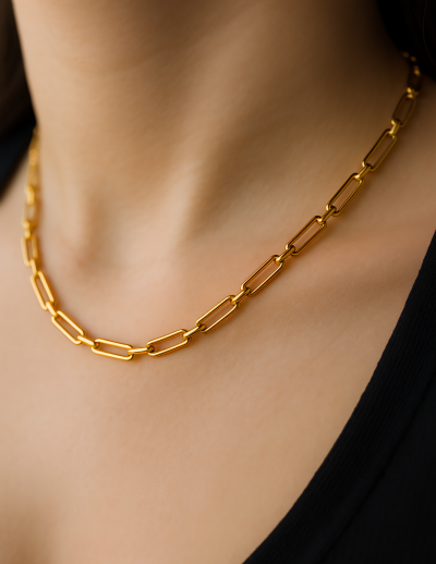 ✨ UShine.gr: Ατσάλινη Χρυσή Αλυσίδα Λαιμού No 100