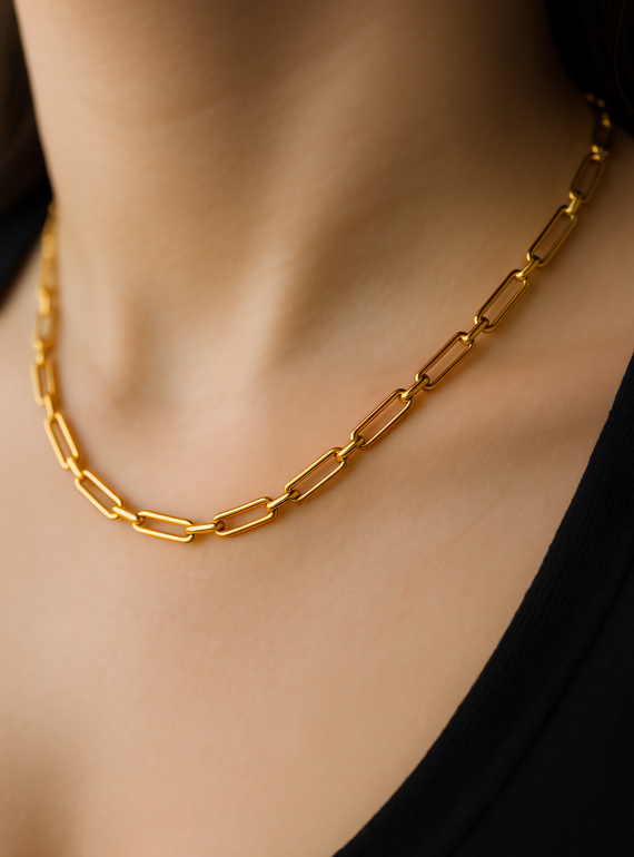 ✨ UShine.gr: Ατσάλινη Χρυσή Αλυσίδα Λαιμού No 100