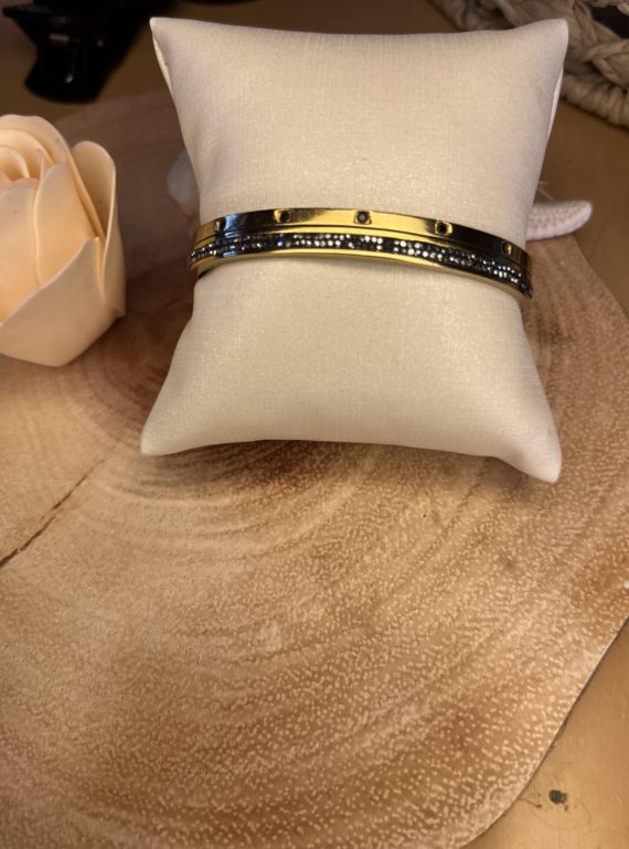 ✨ UShine.gr: Ατσάλινη χειροπέδα σε χρυσό με μαύρα κρύσταλλα No 135