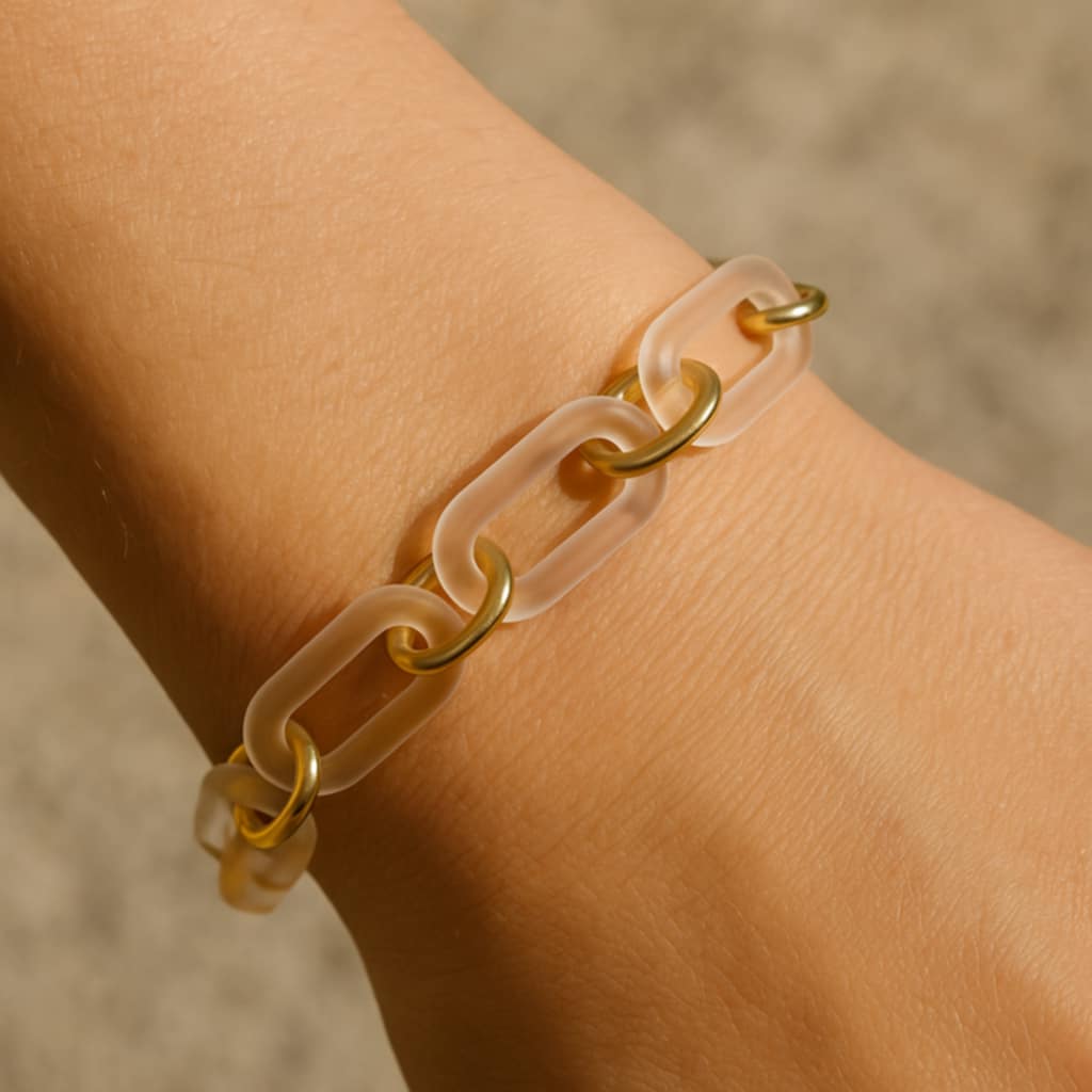 ✨ UShine.gr: Ατσάλινο βραχιόλι χρυσό με ακρυλικούς κρίκους No 136