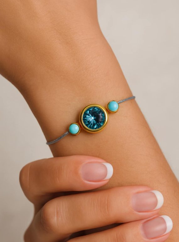 ✨ UShine.gr: Βραχιόλι κορδόνι με γαλάζιο κρύσταλλο & ατσάλι σε χρυσό No 137