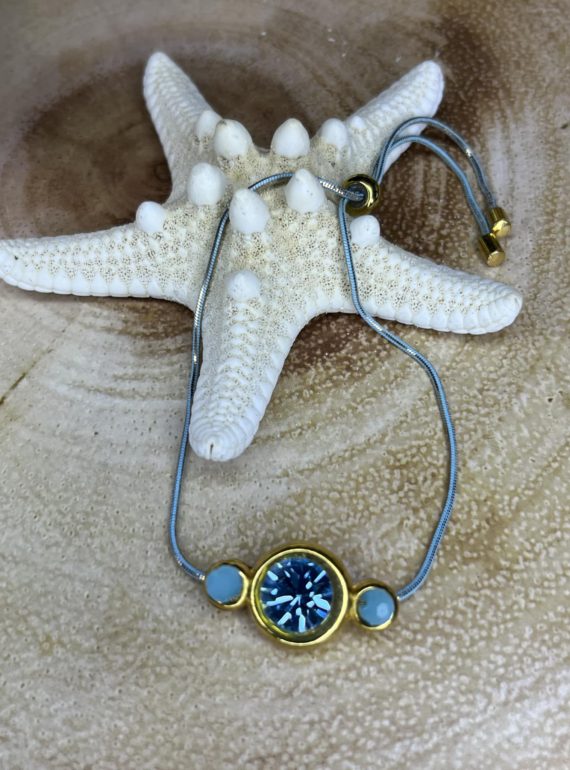 ✨ UShine.gr: Βραχιόλι κορδόνι με γαλάζιο κρύσταλλο & ατσάλι σε χρυσό No 137