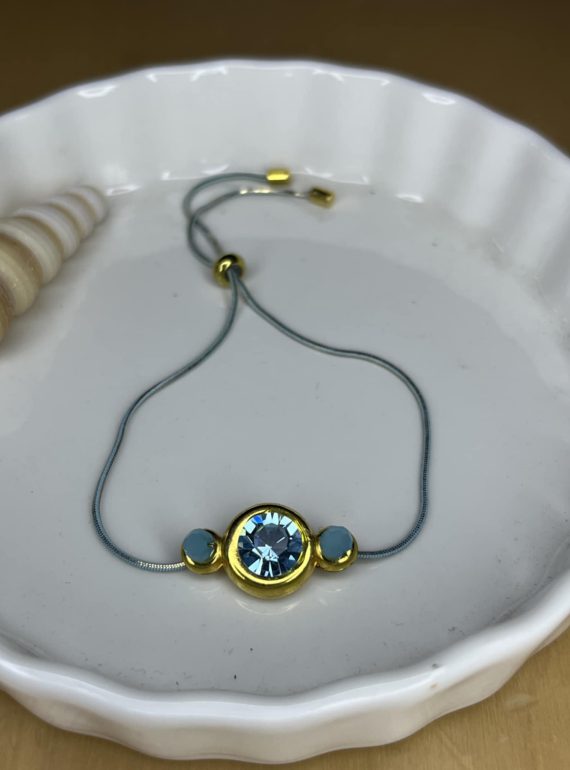 ✨ UShine.gr: Βραχιόλι κορδόνι με γαλάζιο κρύσταλλο & ατσάλι σε χρυσό No 137