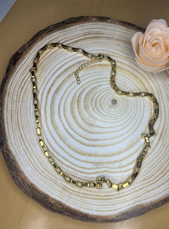 ✨ UShine.gr: Κολιέ αλυσίδα από χρυσό ατσάλι με ορθογώνιους κρίκους No 176