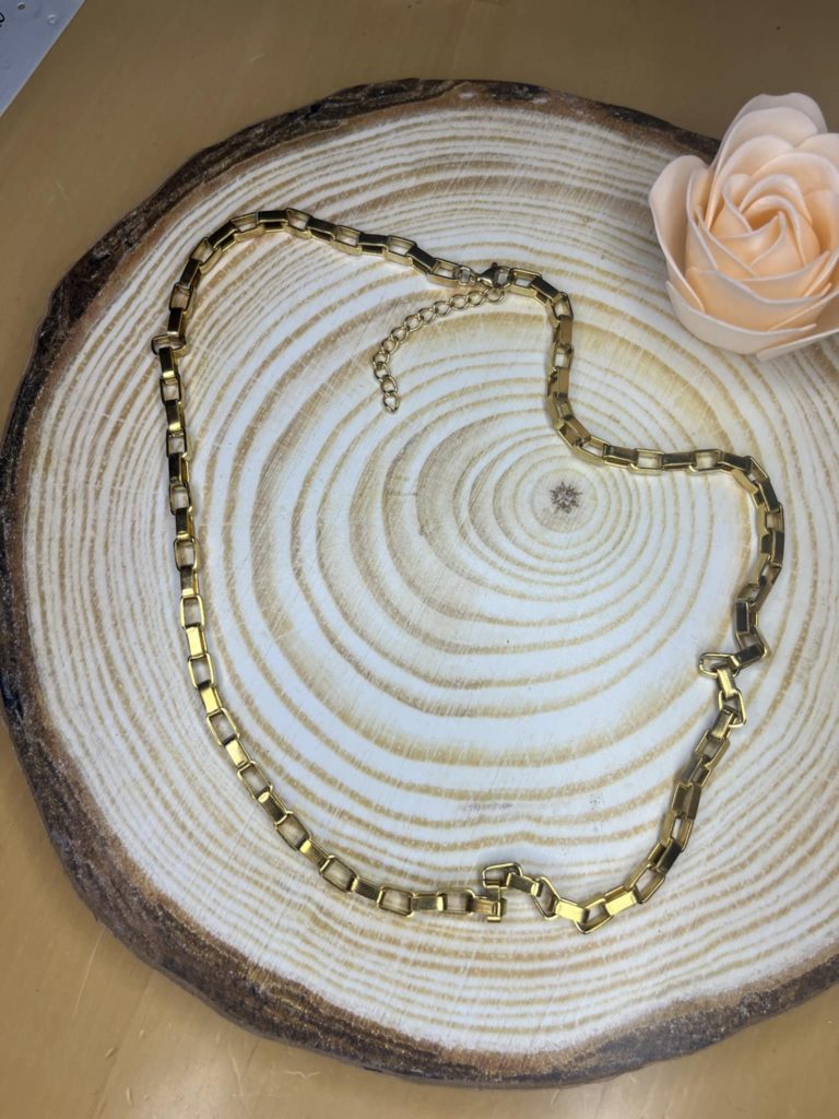 ✨ UShine.gr: Κολιέ αλυσίδα από χρυσό ατσάλι με ορθογώνιους κρίκους No 176