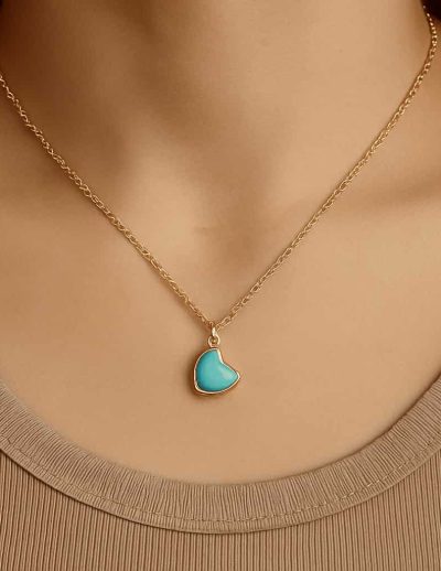 ✨ UShine.gr: Ατσάλινο κολιέ χρυσό με καρδιά τιρκουάζ No 248