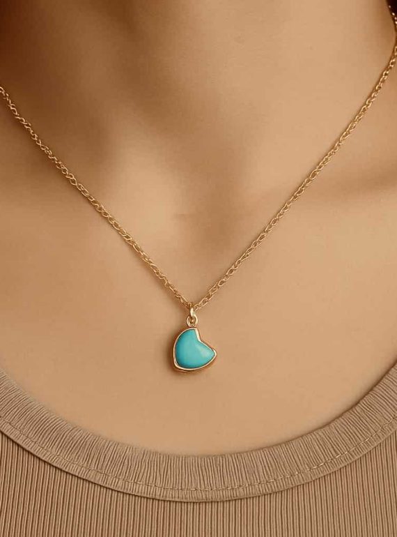 ✨ UShine.gr: Ατσάλινο κολιέ χρυσό με καρδιά τιρκουάζ No 248