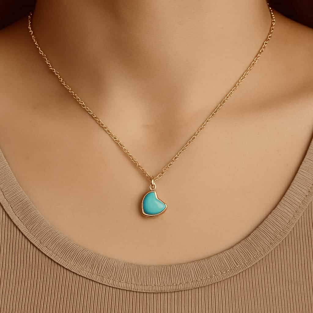 ✨ UShine.gr: Ατσάλινο κολιέ χρυσό με καρδιά τιρκουάζ No 248