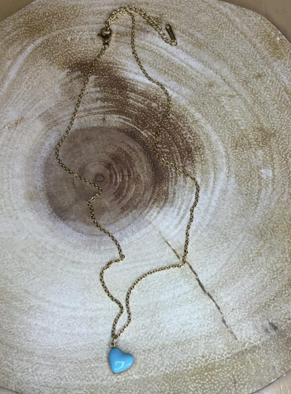 ✨ UShine.gr: Ατσάλινο κολιέ χρυσό με καρδιά τιρκουάζ No 248