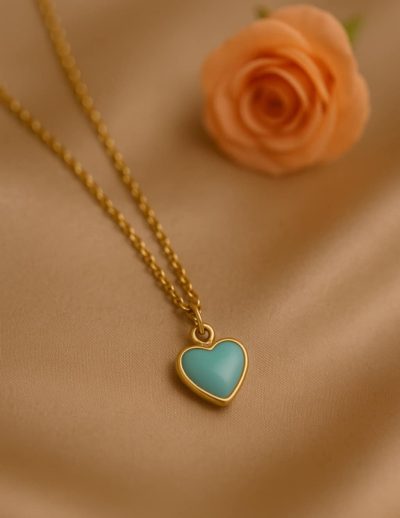 ✨ UShine.gr: Ατσάλινο κολιέ χρυσό με καρδιά τιρκουάζ No 248