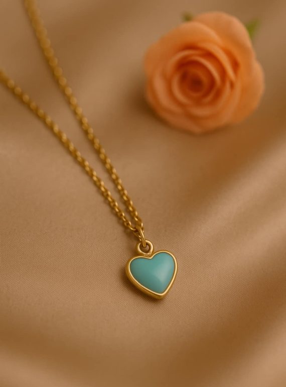 ✨ UShine.gr: Ατσάλινο κολιέ χρυσό με καρδιά τιρκουάζ No 248