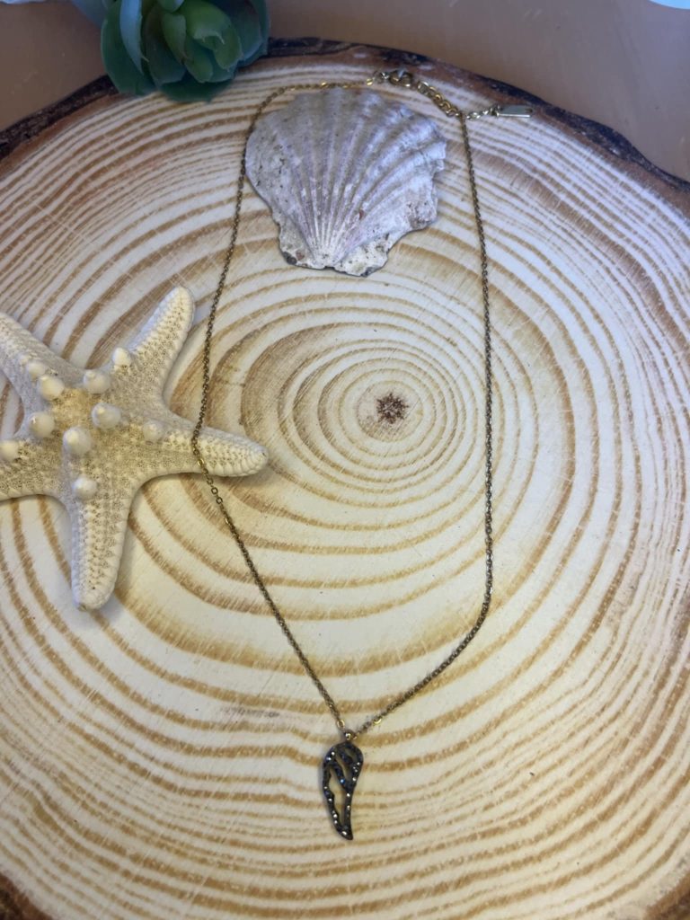 ✨ UShine.gr: Ατσάλινο κολιέ φτερό με μαύρες πέτρες σε χρυσό No 249