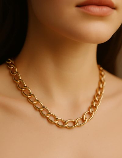 ✨ UShine.gr: Ατσάλινη χρυσή αλυσίδα λαιμού με οβάλ κρίκους No 250