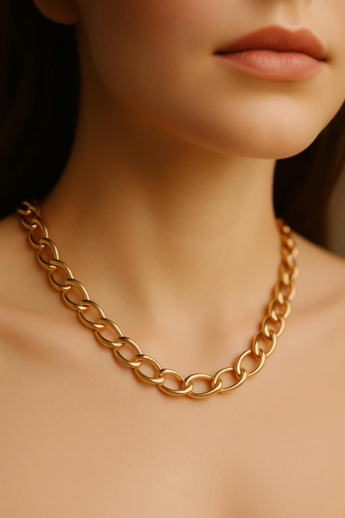 ✨ UShine.gr: Ατσάλινη χρυσή αλυσίδα λαιμού με οβάλ κρίκους No 250