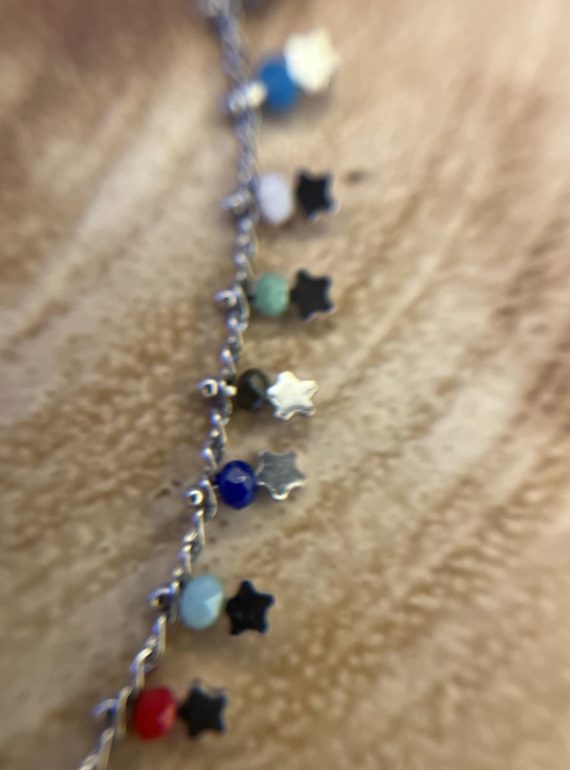 ✨ UShine.gr: Ατσάλινο ασημί κολιέ με πολύχρωμες χάντρες & αστεράκια No 251