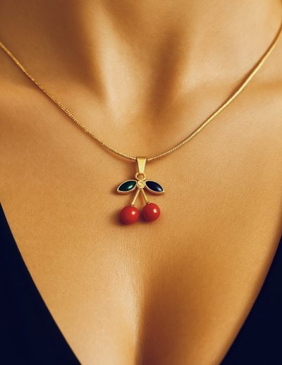 ✨ UShine.gr: Ατσάλινο κολιέ κεράσια σε χρυσό No 253