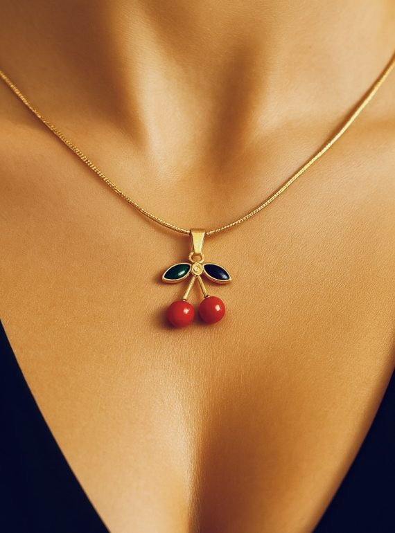 ✨ UShine.gr: Ατσάλινο κολιέ κεράσια σε χρυσό No 253