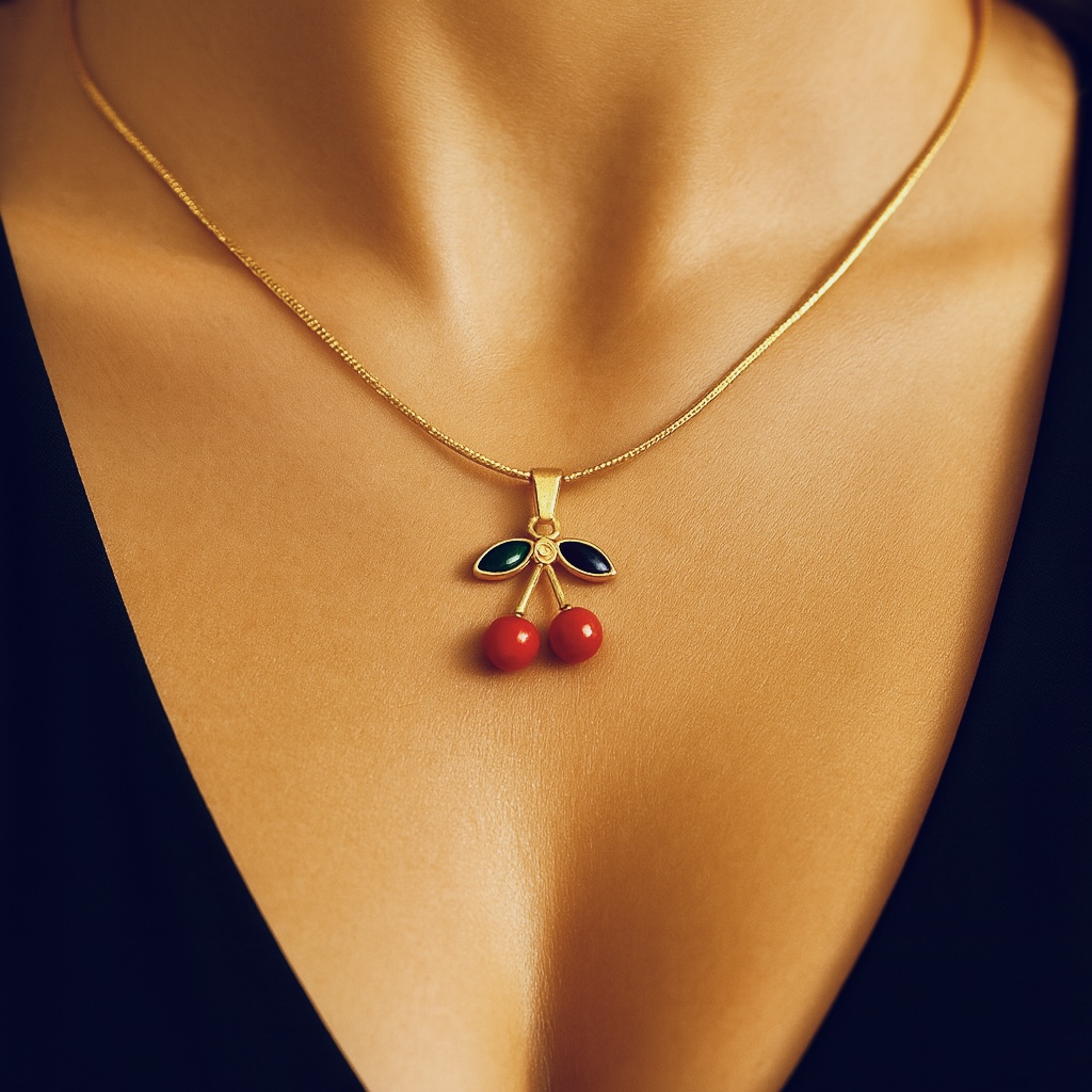 ✨ UShine.gr: Ατσάλινο κολιέ κεράσια σε χρυσό No 253