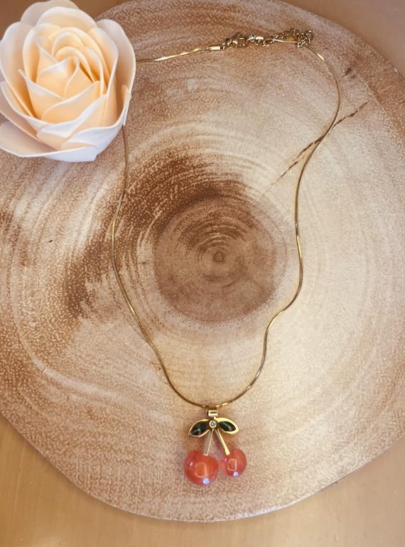 ✨ UShine.gr: Ατσάλινο κολιέ κεράσια σε χρυσό No 253