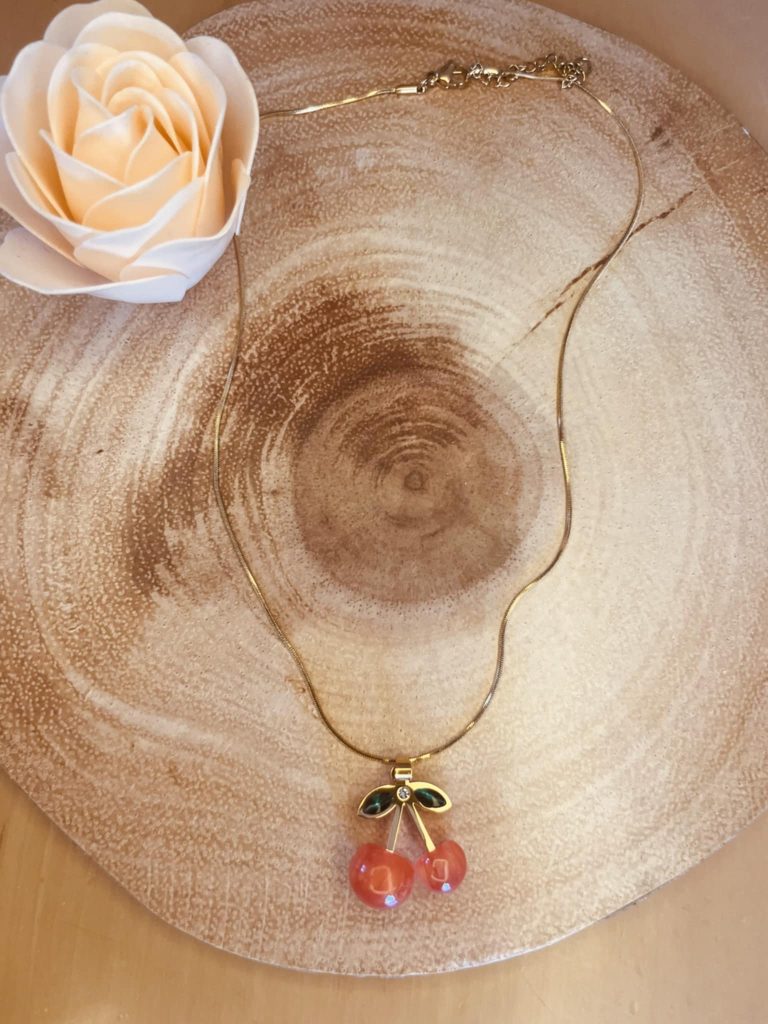 ✨ UShine.gr: Ατσάλινο κολιέ κεράσια σε χρυσό No 253