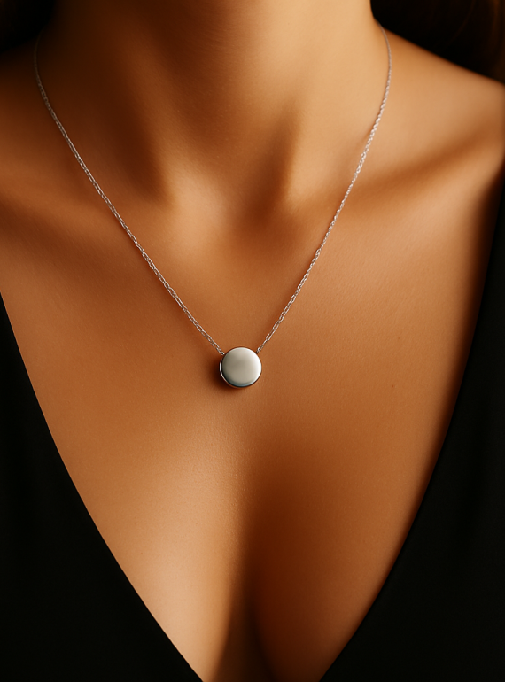 ✨ UShine.gr: Ατσάλινο κολιέ με μίνιμαλ στρογγυλό μοτίφ (ασημί) No 255