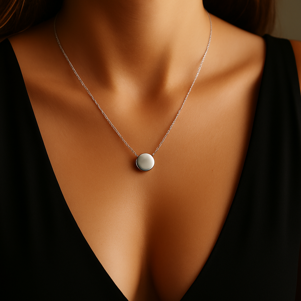 ✨ UShine.gr: Ατσάλινο κολιέ με μίνιμαλ στρογγυλό μοτίφ (ασημί) No 255