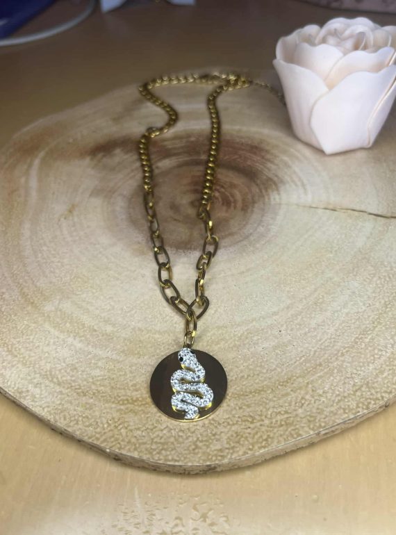 ✨ UShine.gr: Κολιέ ατσάλινο με μενταγιόν φίδι σε χρυσό No 175