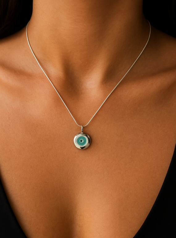 ✨ UShine.gr: Ατσάλινο κολιέ ματάκι σε ασημί No 252