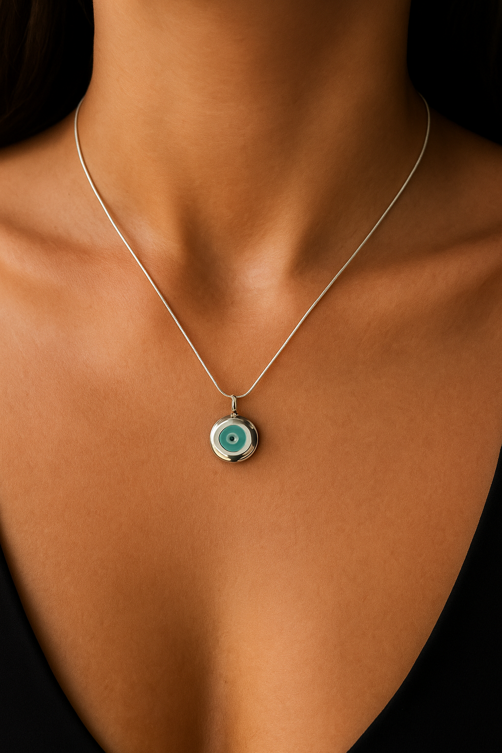 ✨ UShine.gr: Ατσάλινο κολιέ ματάκι σε ασημί No 252