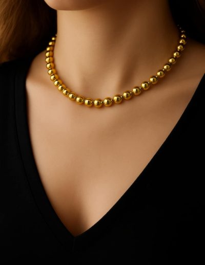 ✨ UShine.gr: Ατσάλινο κολιέ με χρυσές μπίλιες No 171