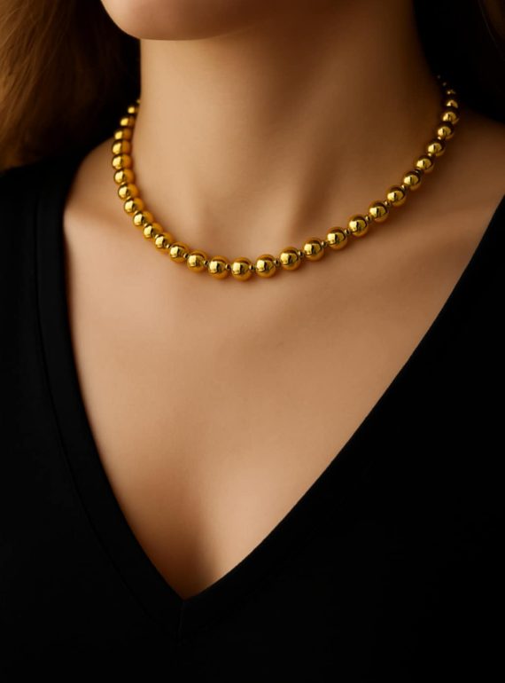 ✨ UShine.gr: Ατσάλινο κολιέ με χρυσές μπίλιες No 171