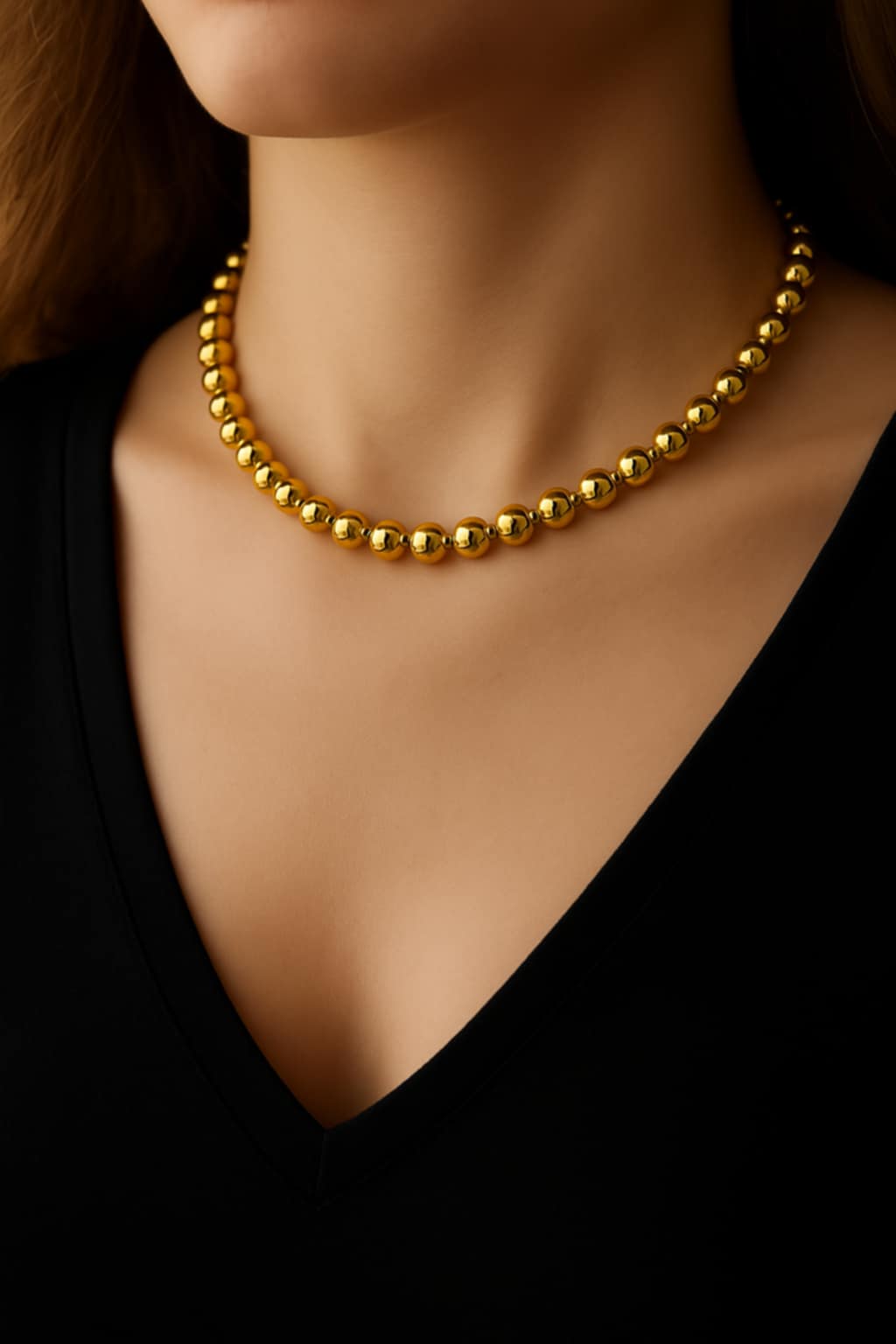 ✨ UShine.gr: Ατσάλινο κολιέ με χρυσές μπίλιες No 171