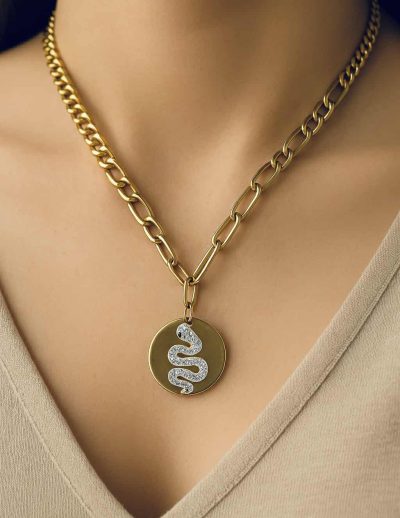 ✨ UShine.gr: Κολιέ ατσάλινο με μενταγιόν φίδι σε χρυσό No 175