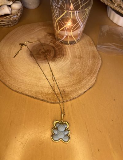 ✨ UShine.gr: Ατσάλινο κολιέ αρκουδάκι γαλάζιο σε χρυσό No 174