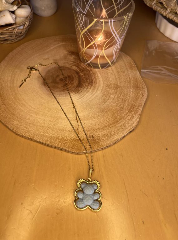 ✨ UShine.gr: Ατσάλινο κολιέ αρκουδάκι γαλάζιο σε χρυσό No 174