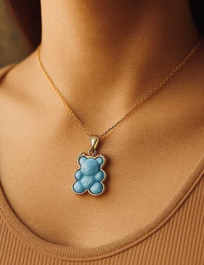 ✨ UShine.gr: Ατσάλινο κολιέ αρκουδάκι γαλάζιο σε χρυσό No 174