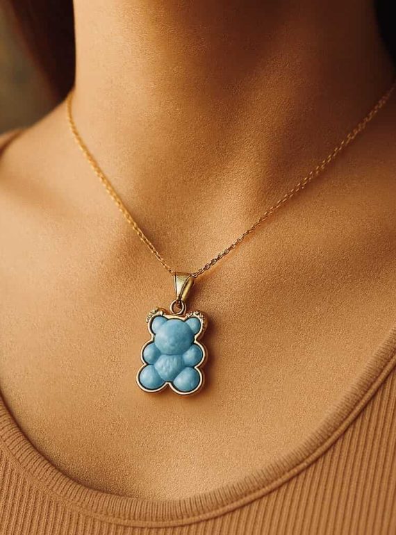 ✨ UShine.gr: Ατσάλινο κολιέ αρκουδάκι γαλάζιο σε χρυσό No 174