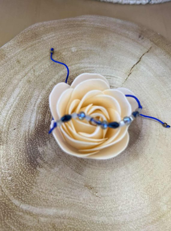 ✨ UShine.gr: Βραχιόλι με μπλε κορδόνι & κρυστάλλινες χάντρες No 1214