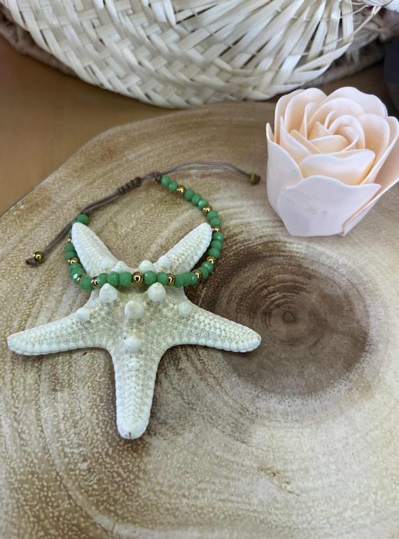 ✨ UShine.gr: Βραχιόλι με πράσινες χάντρες & χρυσές λεπτομέρειες No 1221