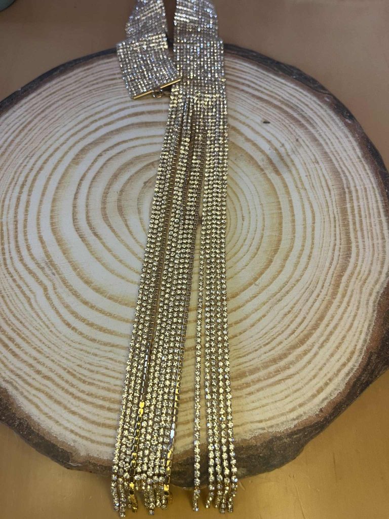 ✨ UShine.gr: Χειροποίητο λαμπερό choker με κρόσσια strass σε χρυσό No 1202