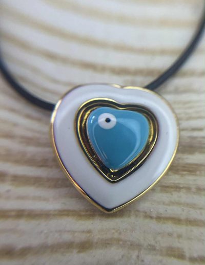 ✨ UShine.gr: Ατσάλινο Χρυσό κολιέ καρδιά–ματάκι σε μαύρο κορδόνι No 1201
