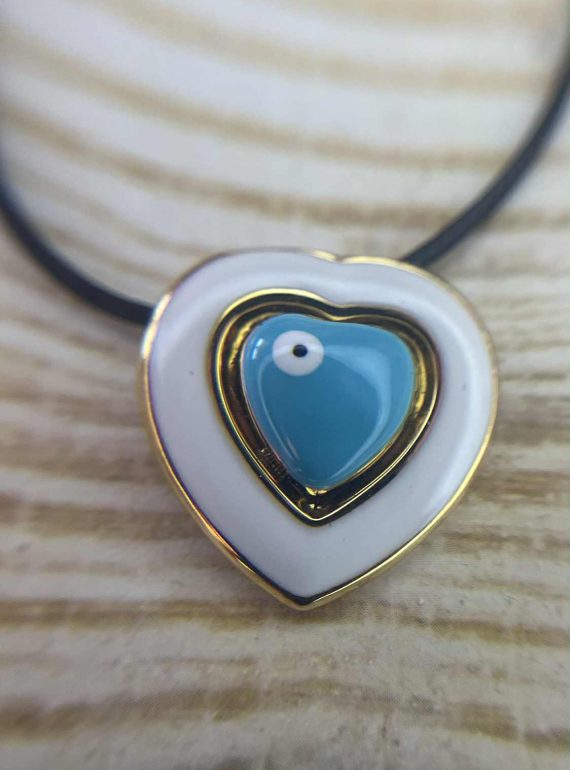 ✨ UShine.gr: Ατσάλινο Χρυσό κολιέ καρδιά–ματάκι σε μαύρο κορδόνι No 1201