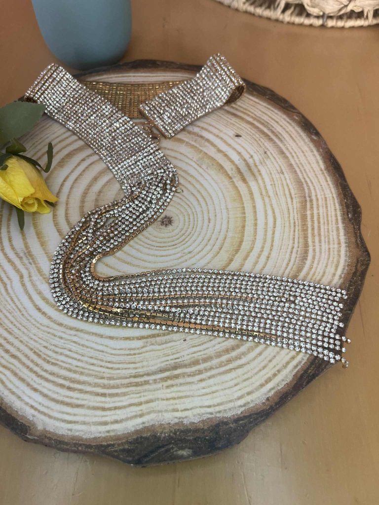✨ UShine.gr: Χειροποίητο λαμπερό choker με κρόσσια strass σε χρυσό No 1202