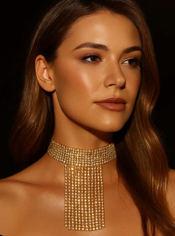 ✨ UShine.gr: Χειροποίητο λαμπερό choker με κρόσσια strass σε χρυσό No 1202