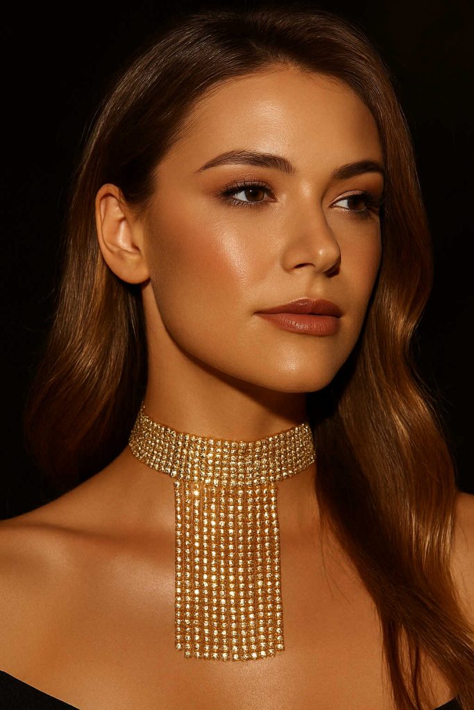 ✨ UShine.gr: Χειροποίητο λαμπερό choker με κρόσσια strass σε χρυσό No 1202