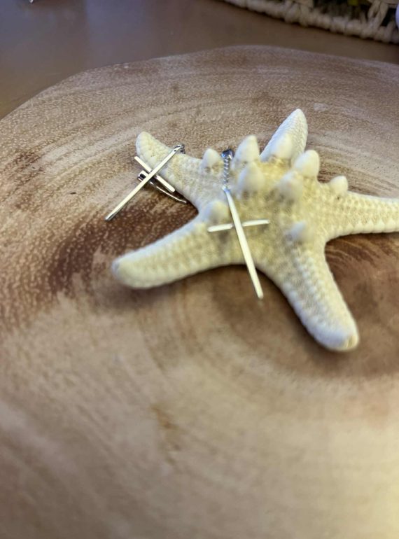 ✨ UShine.gr: Minimal Σκουλαρίκια με Σταυρό από Ατσάλι No 1204